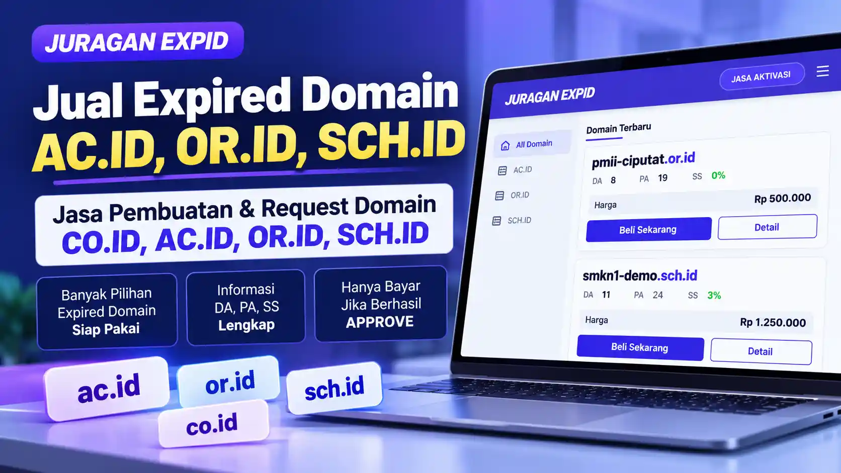 Juragan Expid, Penyedia Expired Domain AC.ID, OR.ID, SCH.ID dan Jasa Pembuatan Domain